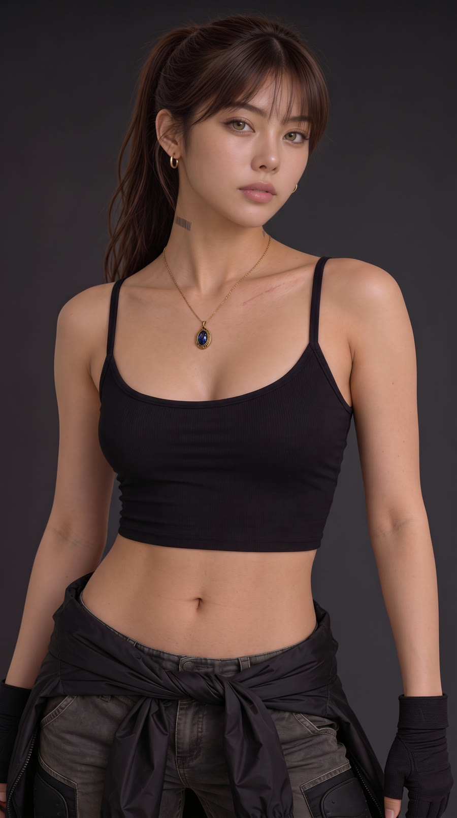 Seri in the night look, black tank top and medallion