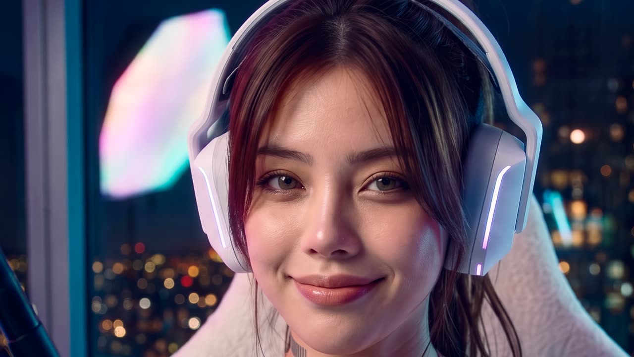 Seri smiling in white headphones